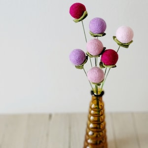 Assorted Single Pompom Billy Ball Felt Flower Stem, Felt Pompom Balls, Felt Bouquet, Felt Balls, Nursery Decor, Felt Balls, Minimalist Decor image 6