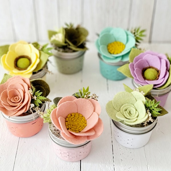 Mini Mason Jar Felt Flowers, Mini Flower Jars, Felt Flowers, Mini Plant Decor, Rainbow Decor, Rainbow Flowers, Whimsical Flower Decor