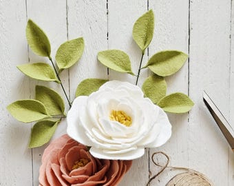 Peony Felt Flower Stem: DIY Bouquet Accent, 14 Inch, Peonies, Single Artificial Peony Stem