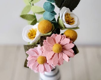 Blush Pink Daisy Felt Flower Bouquet, Mini Flower Bouquets, Felt Flowers, Wildflower Bouquet, Spring Flowers, Mothers Day Bouquet