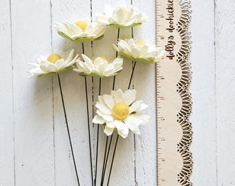 Small Wild Daisy Felt Flower Stem: Single Flower Stem - Handmade DIY Bouquet Arrangement Flowers and Fillers