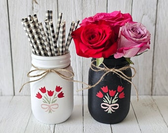 Rose Flower Mason Jar Vase Organizer, Mason Jars, Valentines Gifts, Mason Jar Vase, Mason Jars, Wedding Jars, Flower Jars, Flower Vase