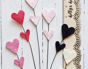 Felt Heart Bouquet Stems, Floral Wire Picks