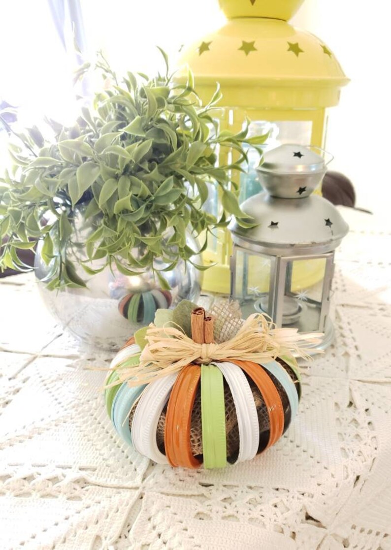 Autumn Mason Jar Lid Pumpkins Pumpkins Pumpkin Decor Tabletop Decor Fall Centerpieces Mason Jar Decorations Mason Jars Fall