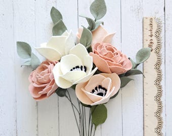 Anemone Felt Flower Stem: Handmade Forever Flowers, DIY Bouquets - Make your own custom Arrangement