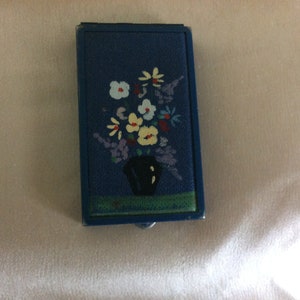 REDUCED! Antique French Edwardian Petite Compact,  Metal and Hand Painted Canvas, Unusual!