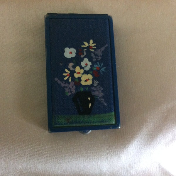 REDUCED! Antique Edwardian  Petite Compact,  Metal and Hand Painted Canvas, Unusual!