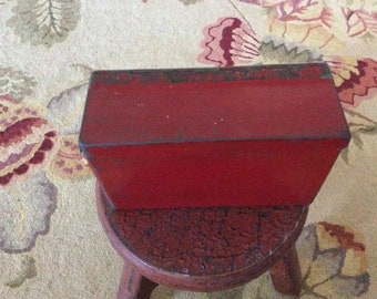 REDUCED! Antique Metal Flip Top Box, Brass Hinge, Heavy, Rustic