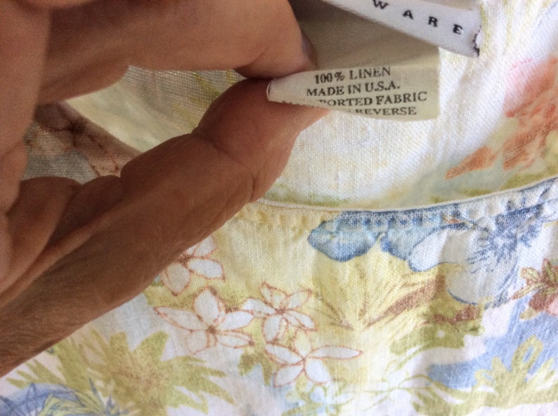 Size L Vintage Hawaiian Print Linen Sleeveless Top Mint!