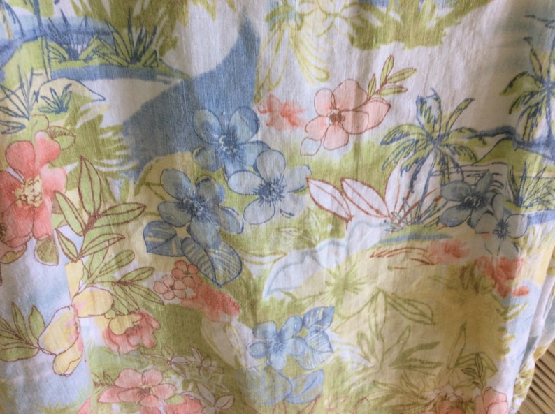 Size L Vintage Hawaiian Print Linen Sleeveless Top Mint!