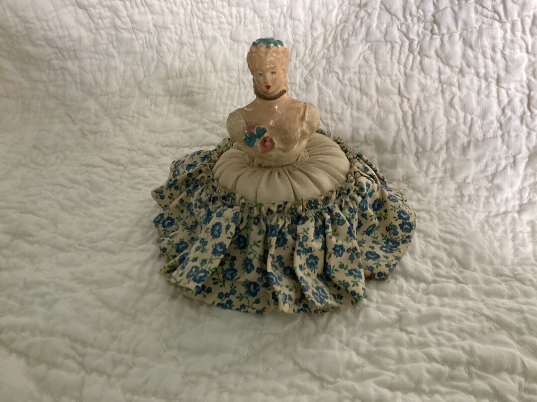 Vintage 30s Chalkware Lady Pin Cushion Etsy