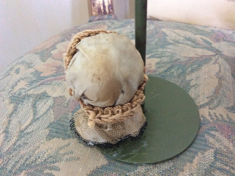 Art Deco Store Metal Hat Stand with French Composition Doll Head and French Deco Caplet REDUCED