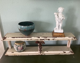 REDUCED! Old Primitive, Rustic, Shabby Chic Wood Shelf, 21.5” Long,6.5” Tall, 4.5” Wide, 5” Between Shelves, Added Victorian Barbola!