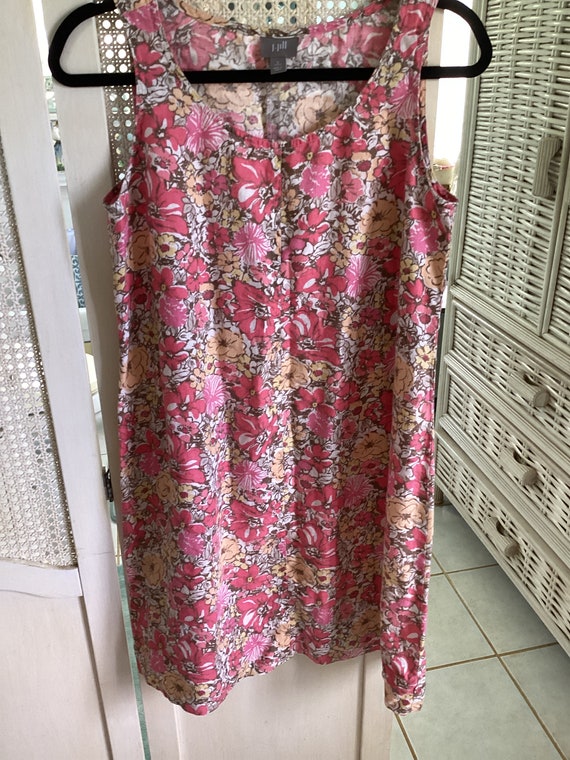 REDUCED Vintage J. Jill Floral Linen Dress, S Petite Size, Pinks and Peach  Colors 