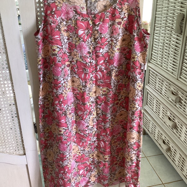 REDUCED! Vintage J. Jill Floral Linen Dress, S Petite Size, Pinks and Peach Colors