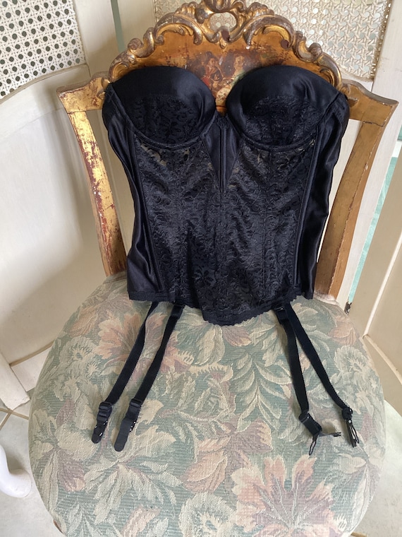 REDUCED Vintage Black Lace Carnival Corset With Garters and Boning