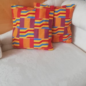 Beautiful Hand Woven Ankara Custome Designed Kente Cushions (A pair) CUSHIONS INCLUDED