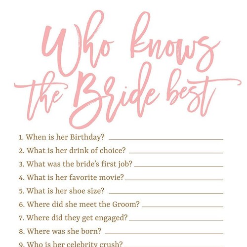 How Well Do You Know the Bride Bridal Shower Game Printable | Etsy