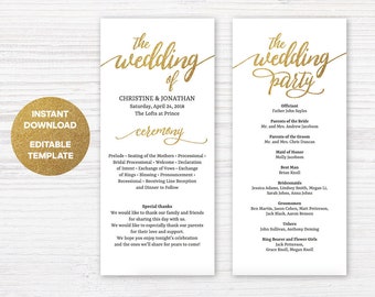 wedding program template printable wedding program wedding etsy