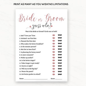 Guess Who Bride or Groom Game She Said He Said Bridal Shower - Etsy