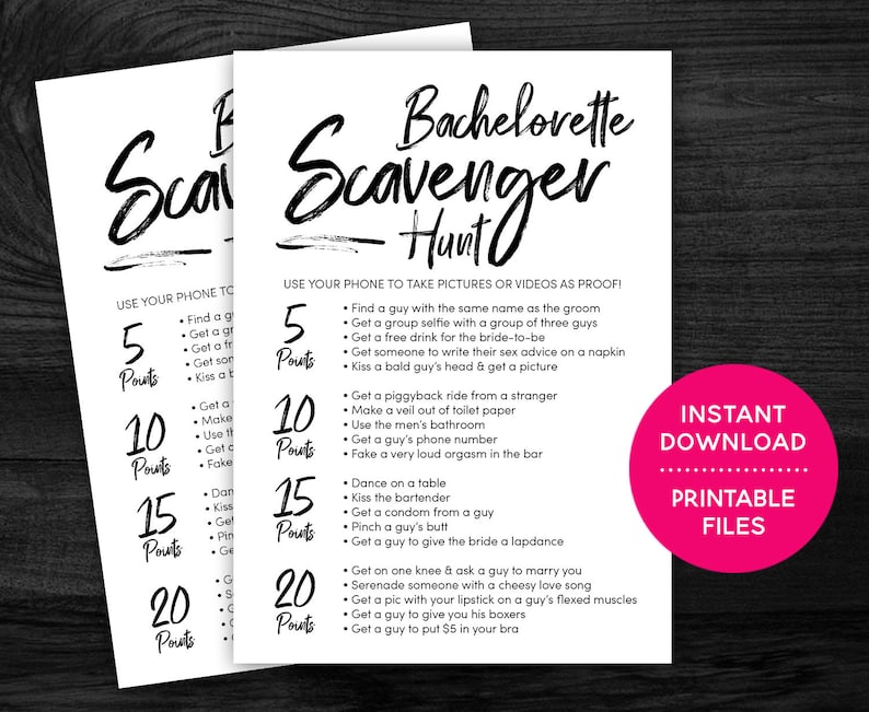 Bachelorette Scavenger Hunt Printable Game Hen Night Party Etsy