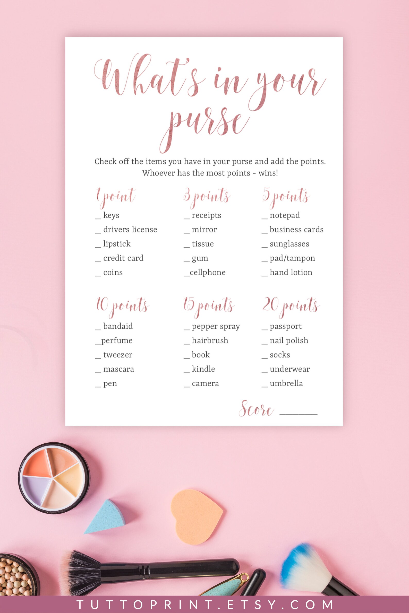 What's in Your Purse Bridal Shower Game Printable Shower Etsy