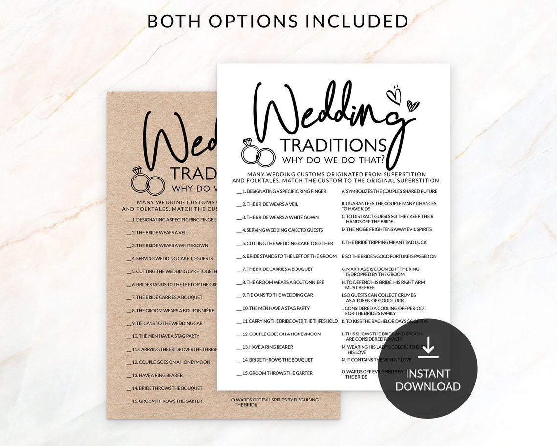 Wedding Traditions Bridal Shower Game Wedding Traditions Etsy