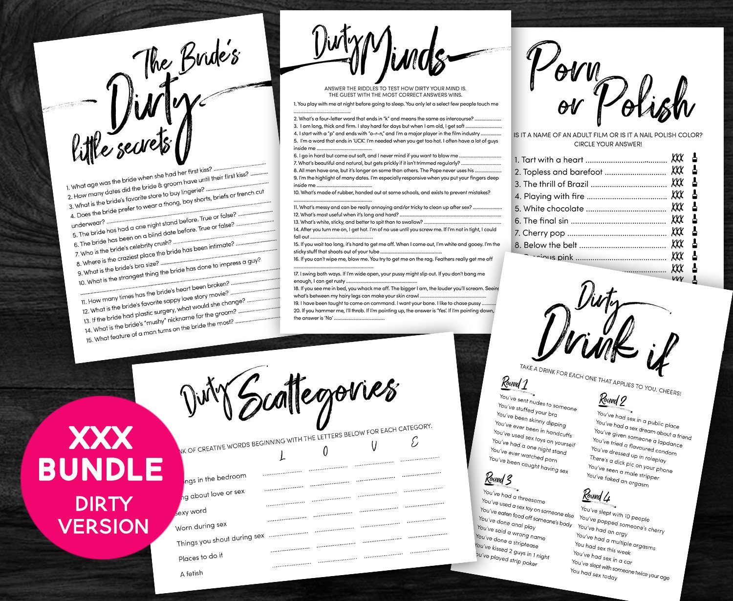 Dirty Party Games - 5 Naughty Bachelorette Party Games Hen Party Games Dirty - Etsy