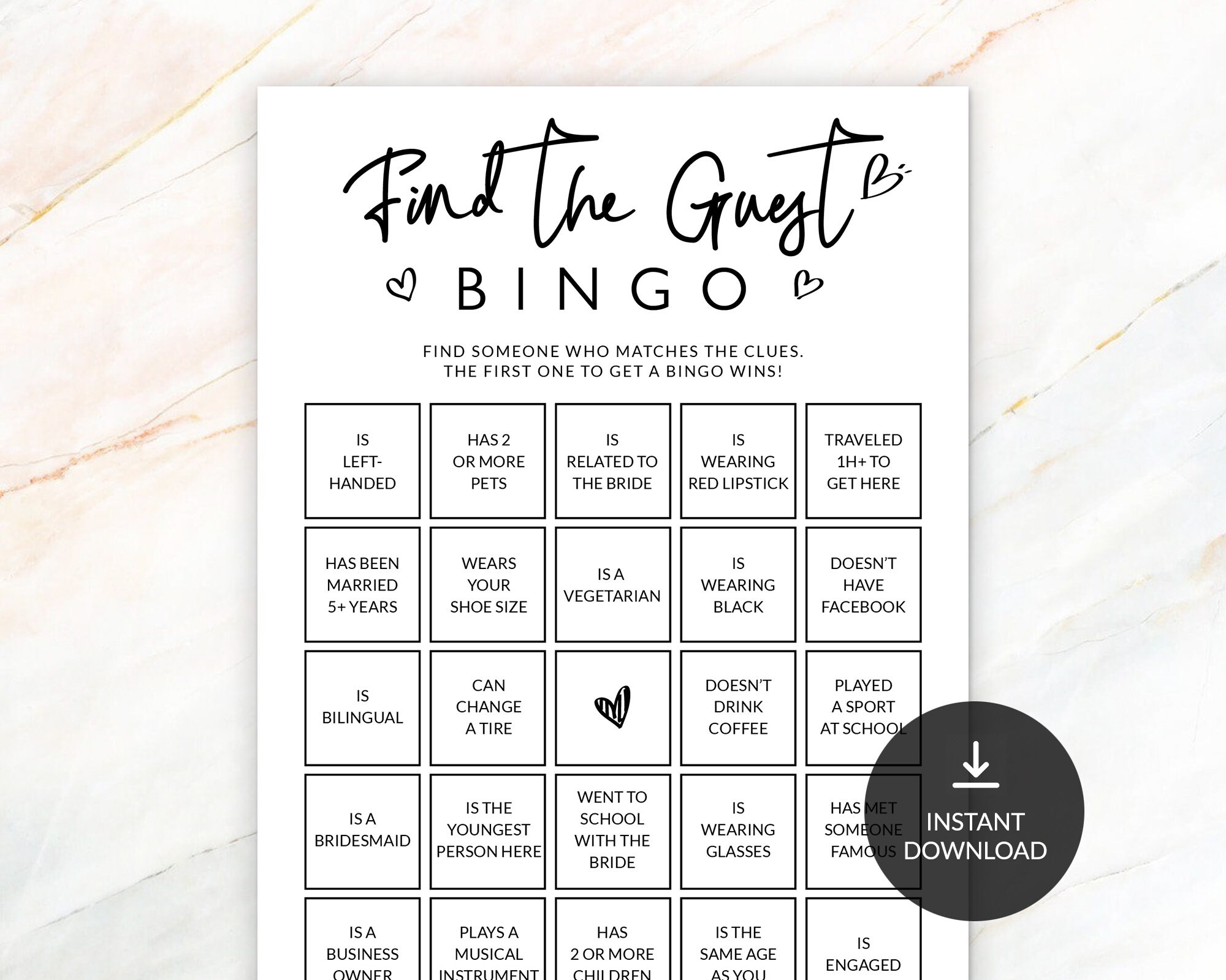 Find the Guest Bingo Bridal Shower Game Rustic Bridal Shower Etsy