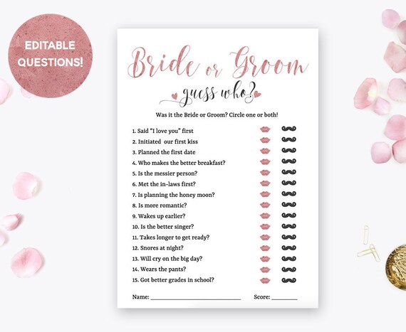 Guess Who Bride Or Groom Game She Said He Said Bridal Shower Etsy