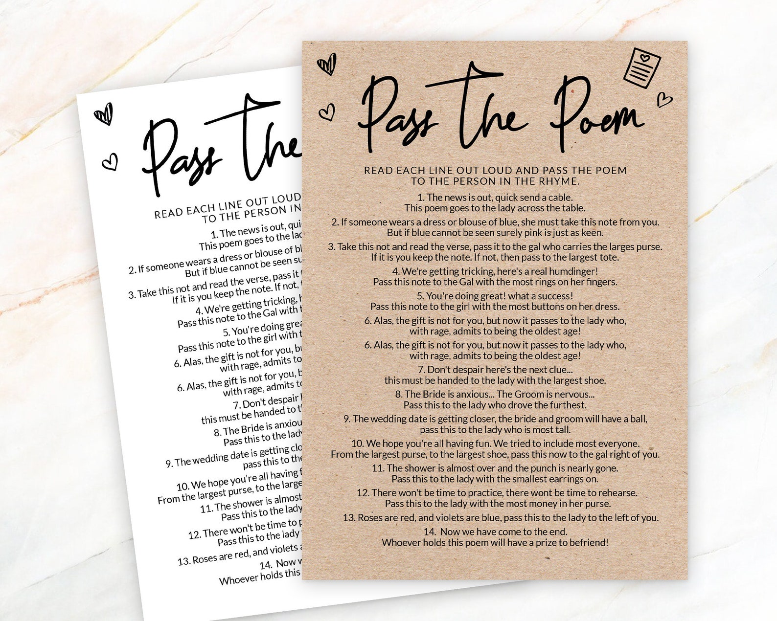 Pass the Poem Bridal Shower Game Printable Wedding Shower - Etsy