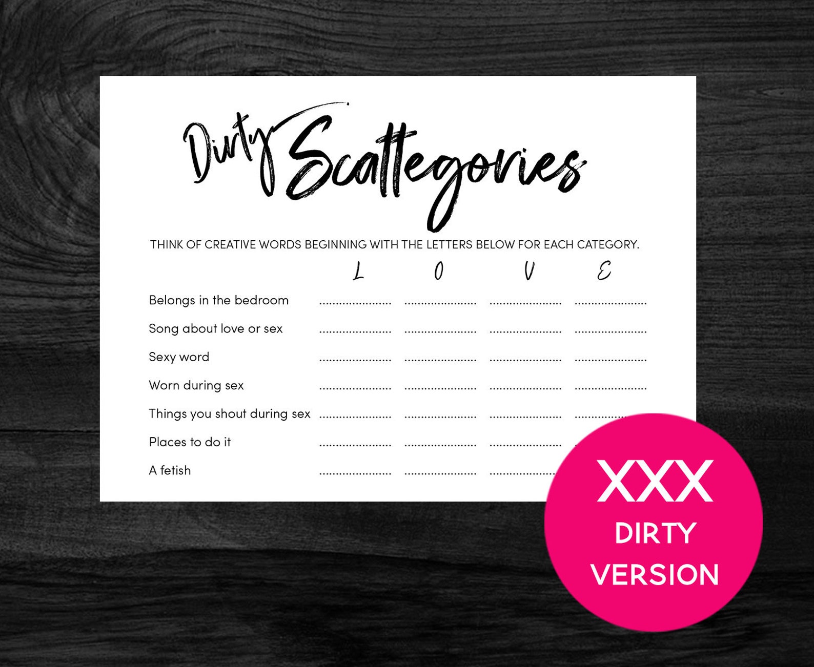 Bridal Shower Game Dirty Bridal Scattegories Hen Night Willy Etsy