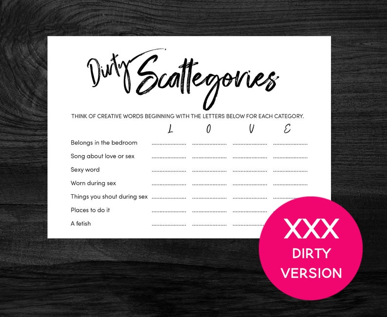 Bridal Shower Game Dirty Bridal Scattegories Hen Night Willy Etsy