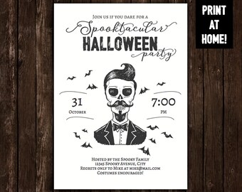 Halloween invitation printable, adult halloween party invitation, halloween spooktacular, DIY halloween invitation Vintage Raven skull kraft