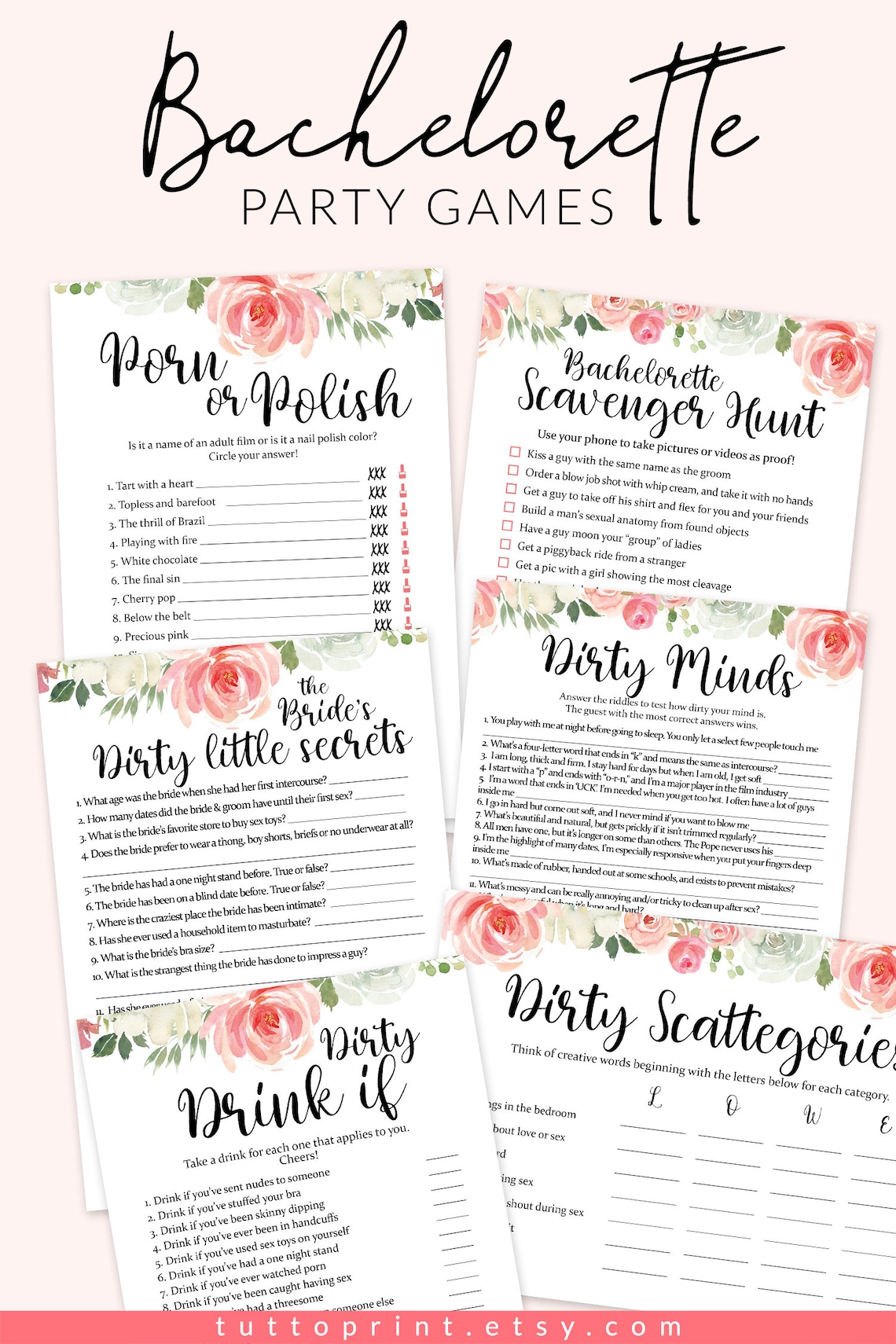 Bachelorette Party Games Printable Bundle Hen Party Games | Etsy
