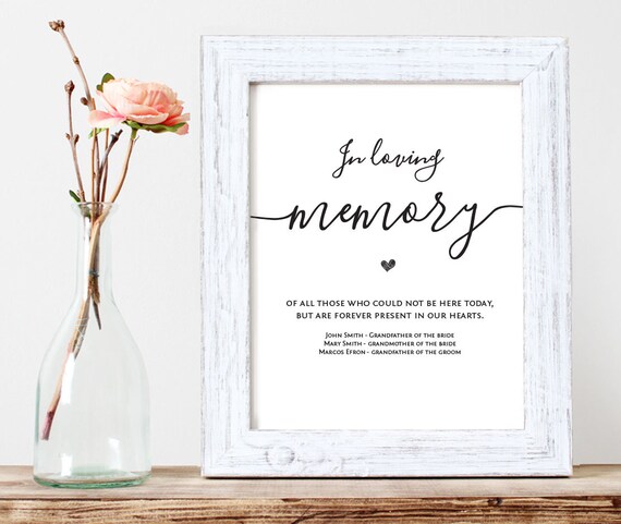 In Loving Memory Printable Wedding Memorial Table Sign Etsy