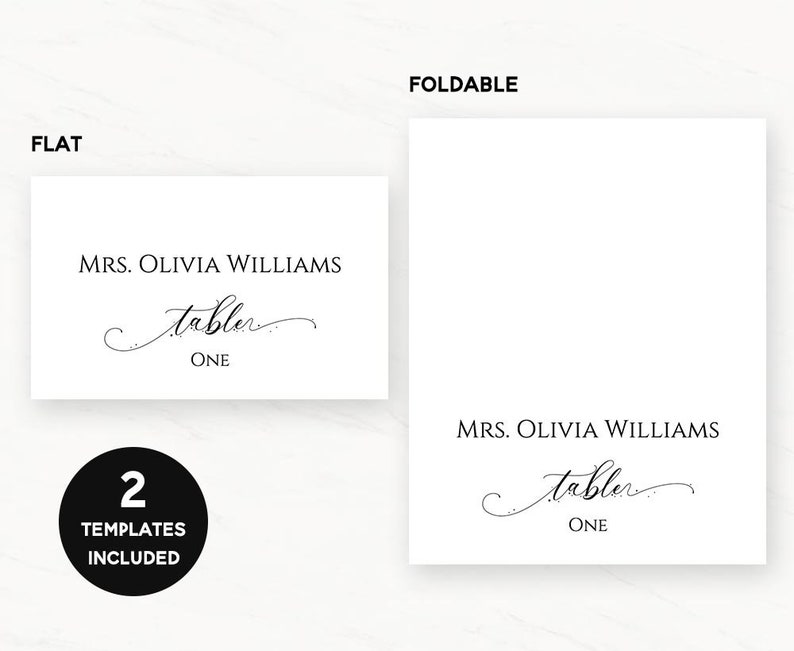 IFT/_ Wedding Place Card Template Name Card Printable Seating Card Calligraphy Escort Card Table Number Card Editable PDF Template
