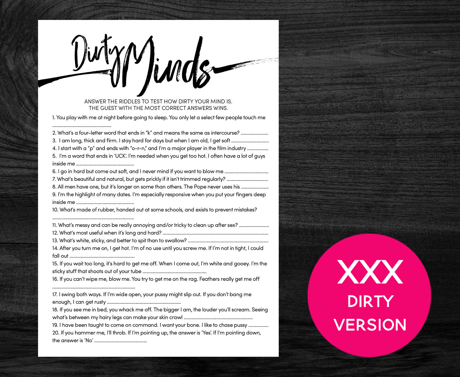 Hens Party Game Dirty Minds Or What Am I Naughty Bachelorette Etsy