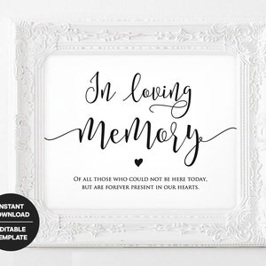 Memory Sign Printable Wedding in Loving Memory Template | Etsy