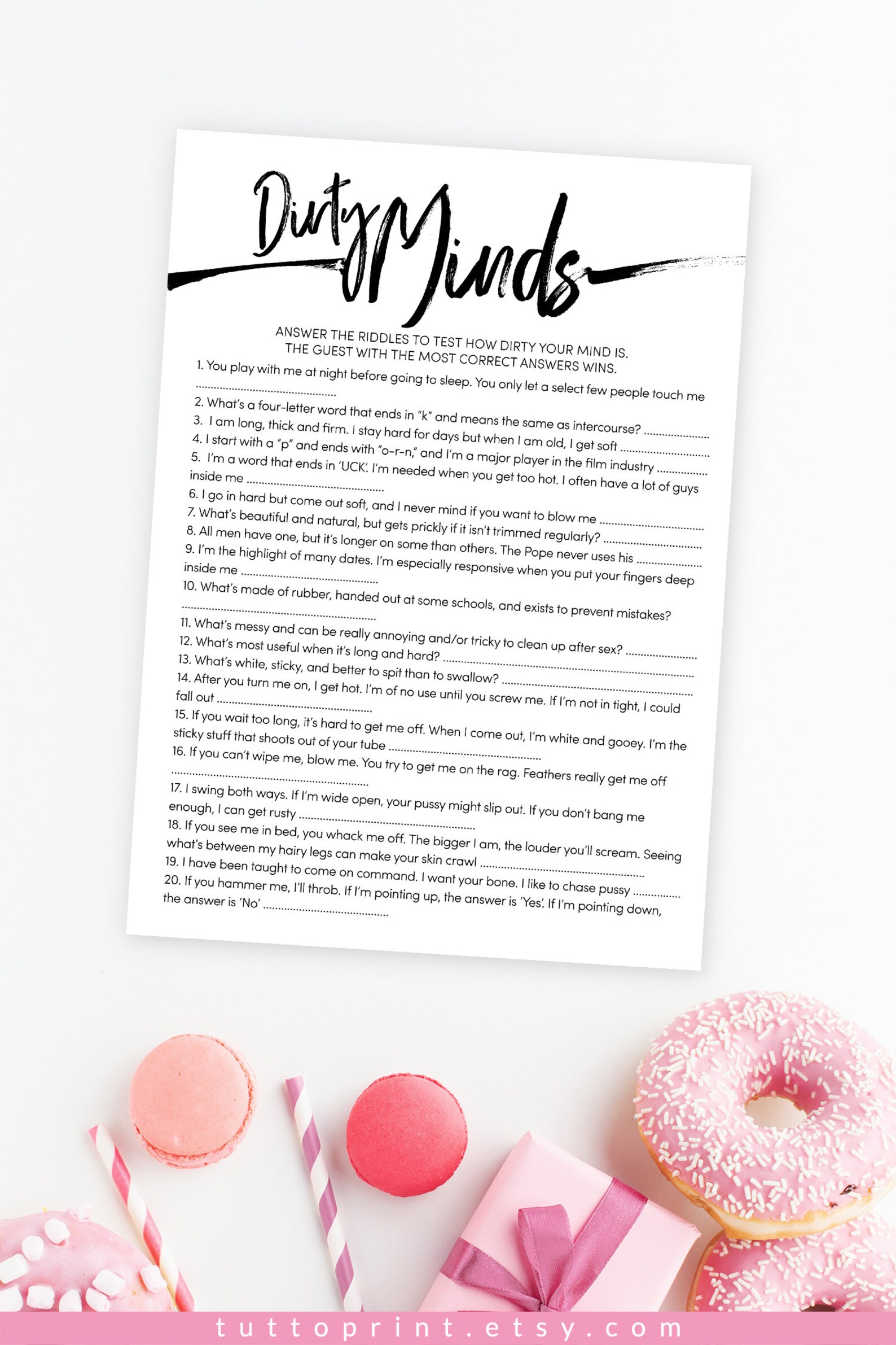 Hens Party Game Dirty Minds or What Am I Naughty Bachelorette Etsy