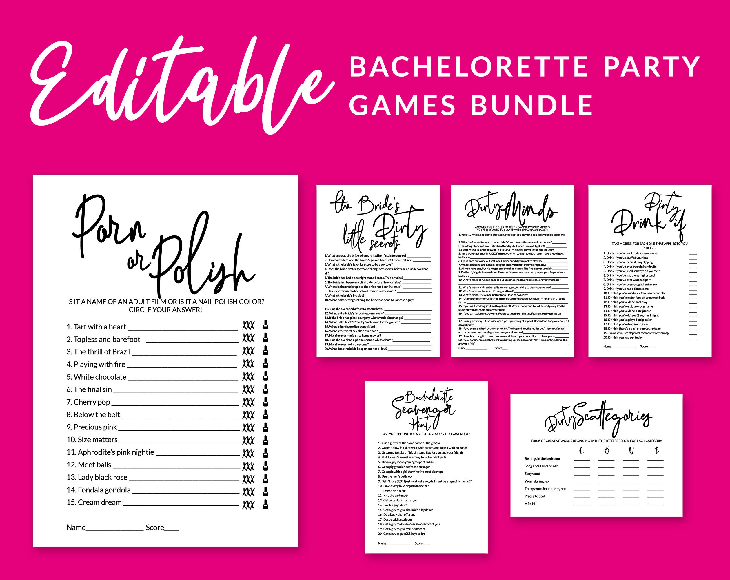 Dirty bachelorette party games Funny bridal shower games Etsy