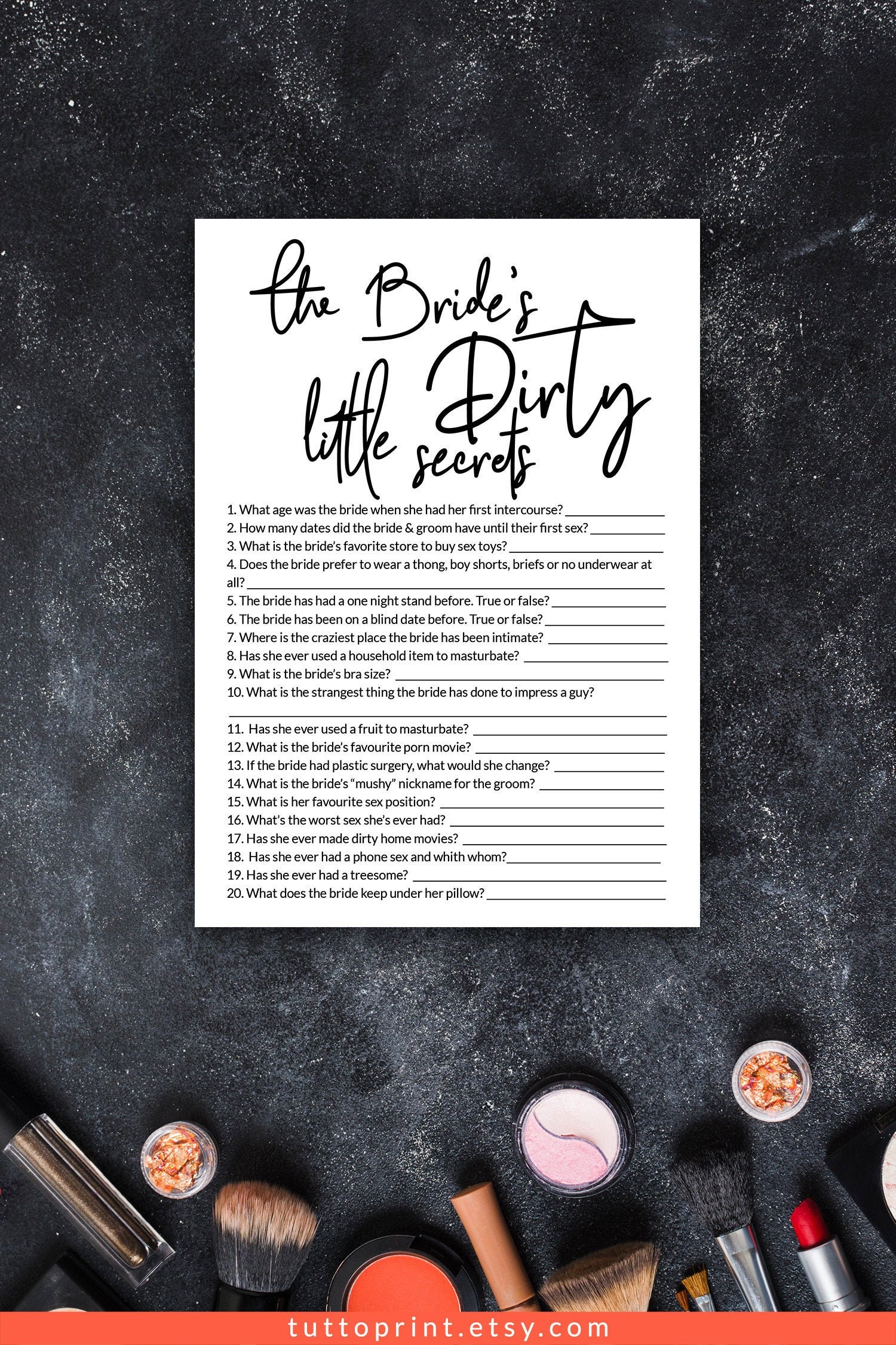 Bride's Dirty Little Secrets Bachelorette Party Game, Hen Party Games