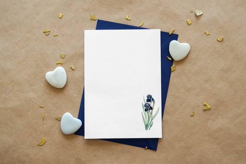 blue iris botanical illustration flower printable stationary DIGITAL DOWNLOAD line paper/printable paper/writing paper/journal A4 letter image 10