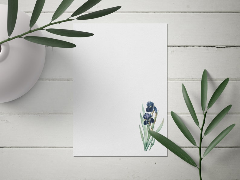 blue iris botanical illustration flower printable stationary DIGITAL DOWNLOAD line paper/printable paper/writing paper/journal A4 letter image 7