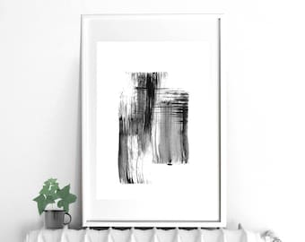 Black and white print abstract painting, digital print art black ink, abstract art print, printable download, 11x14 print, 5x7, 24x36 print