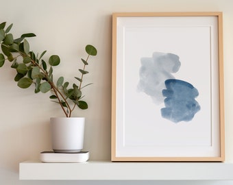 Blue and Gray wall art, minimal abstract art, watercolor abstract printable, Downloadable watercolor art, 24x36, 5x7 downloadable prints