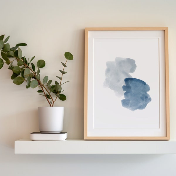 Blue and Gray wall art, minimal abstract art, watercolor abstract printable, Downloadable watercolor art, 24x36, 5x7 downloadable prints