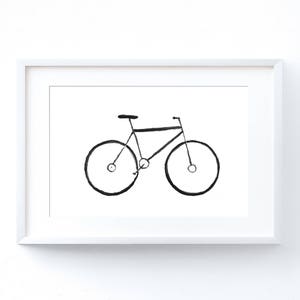 Bike art, bicycle wall art, minimal art downloadable, bike artwork, black white sketch art print digital, 4x6 print, 5x7 art print, 8x10 art