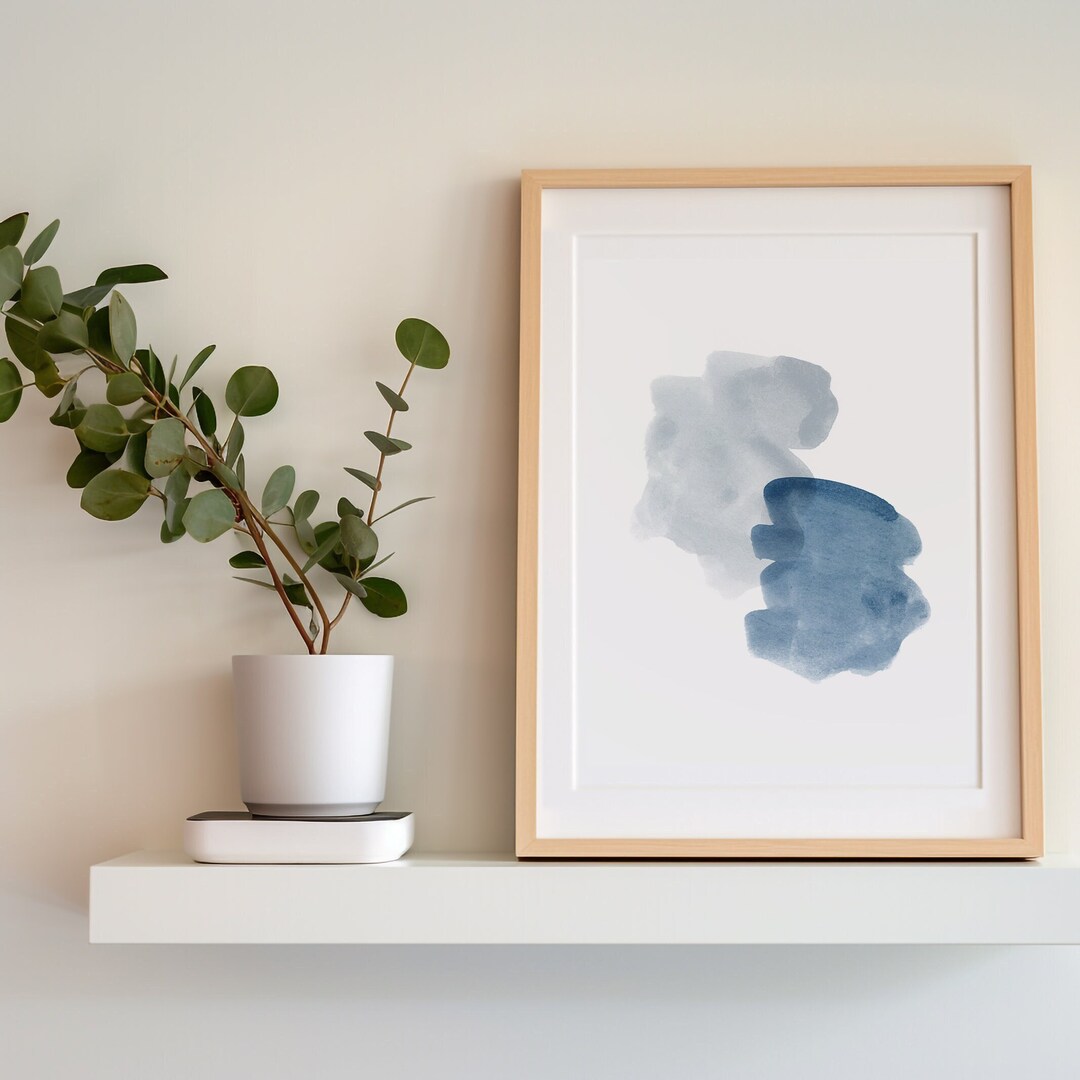 Blue and Gray Wall Art, Minimal Abstract Art, Watercolor Abstract