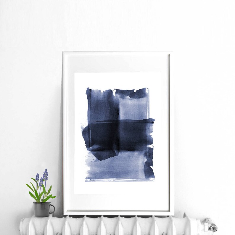 Navy print watercolor printable navy blue wall art abstract Etsy